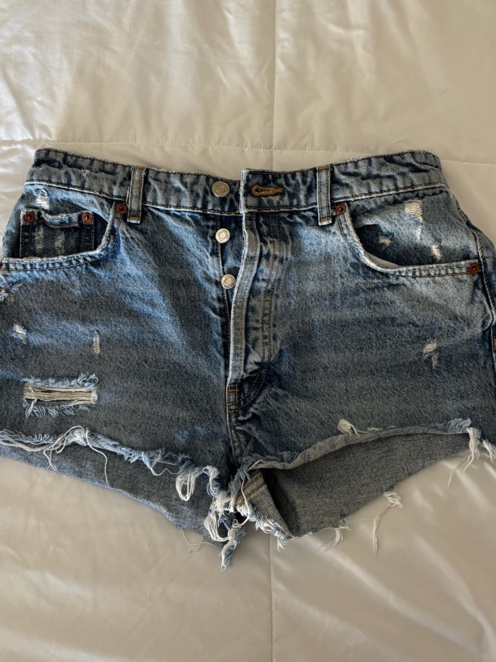 Zara Distressed Light Blue Denim Cutoff Shorts